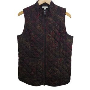 J. Jill‎ Women's Size Small Heritage Quilted Vest Wine Paisley Zip Pockets